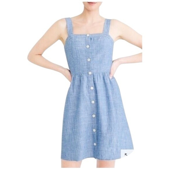 J Crew Blue Chambray Button-Front Sleeveless Fit & Flare Mini Summer Dress Sz 4 - Picture 1 of 9
